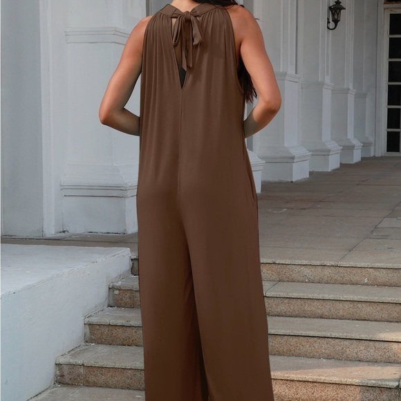 Double Take Full Size Tie Back Cutout Sleeveless Jumpsuit - Picture 6 of 9